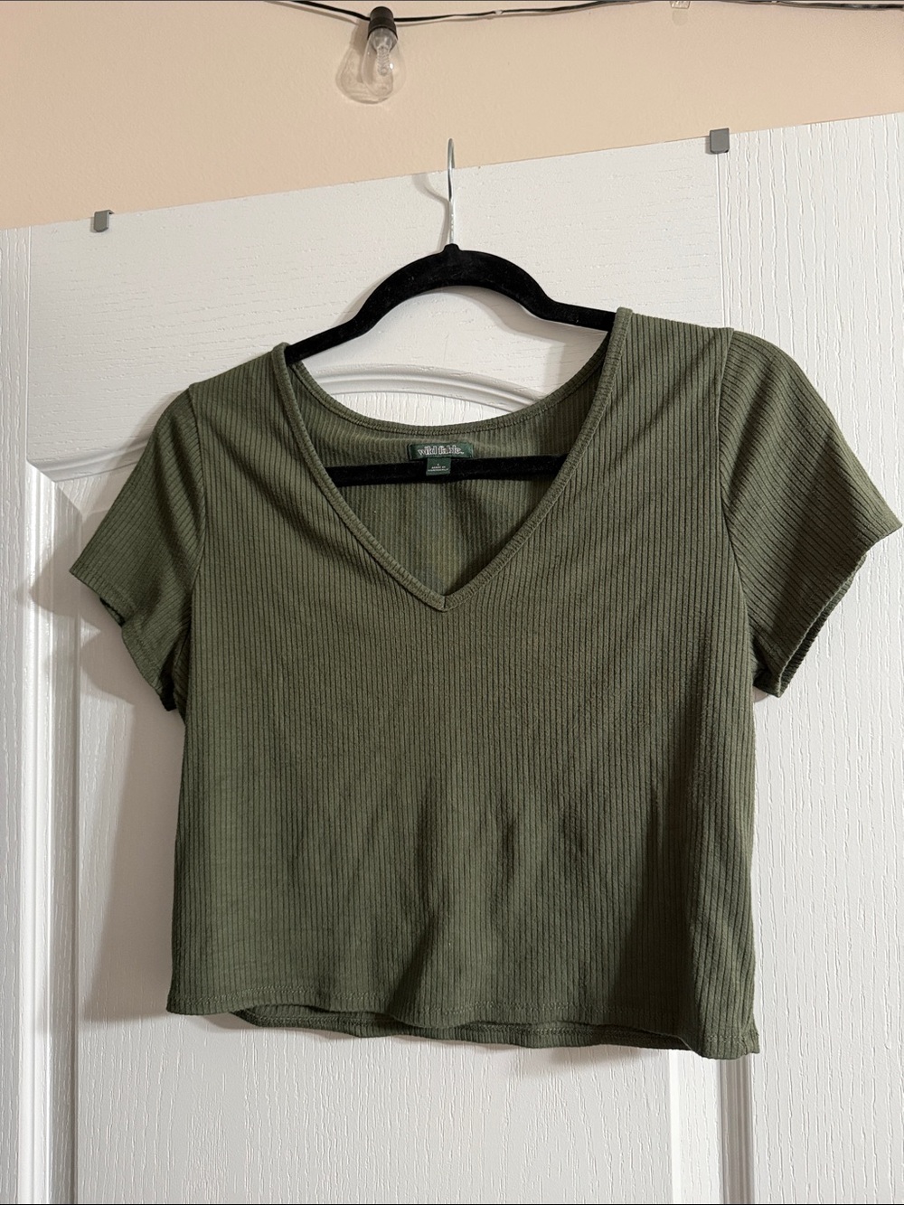 wild fable Olive Green Ribbed V-Neck Crop Top